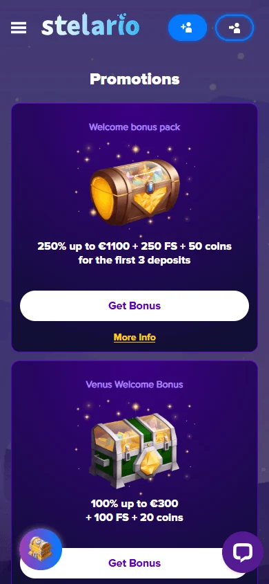 Stelario Casino mobile browser promotions area